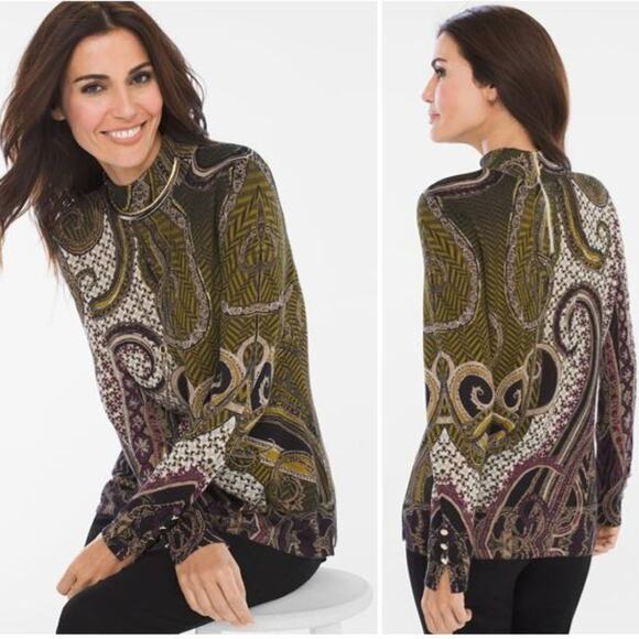 CHICO'S Mixed Neutral Paisley Mock Neck Sweater Perfect Layering Piece, NWOT - Picture 9 of 9